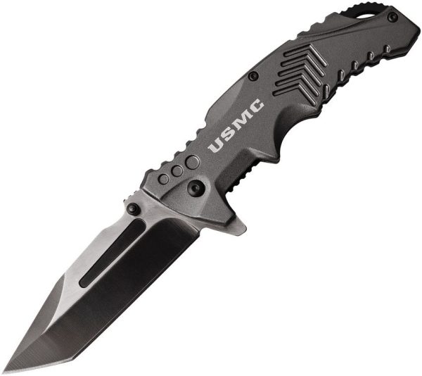 USMA1058GY.jpg USMC Linerlock A/O Tanto Gray Aluminum