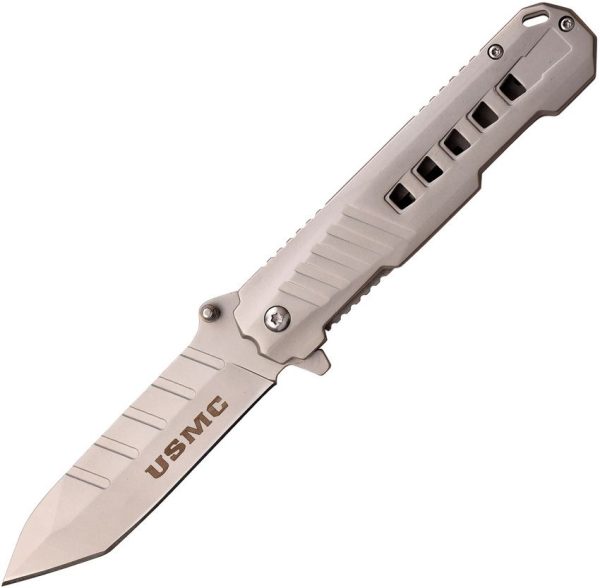 USMA1061B.jpg USMC Framelock A/O Tanto Satin Stainless