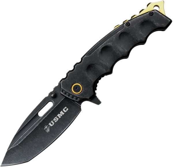 USMA1066GSW.jpg USMC Framelock A/O Black Knife - Gold Hardware