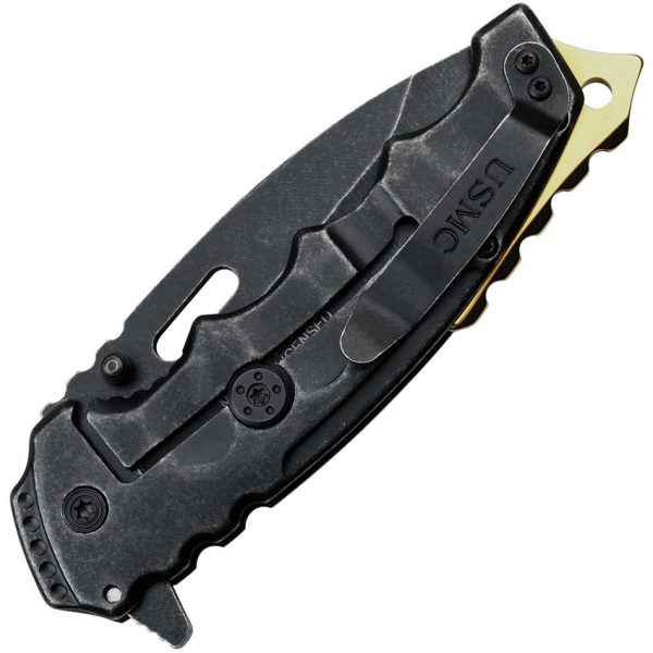 USMA1066GSW_add_01.jpg USMC Framelock A/O Black Knife - Gold Hardware