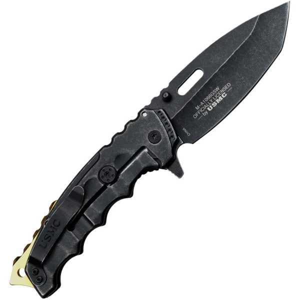 USMA1066GSW_add_02.jpg USMC Framelock A/O Black Knife - Gold Hardware