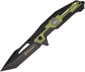 USMA3001GN.jpg USMC Linerlock A/O Tanto Black/Green FRN
