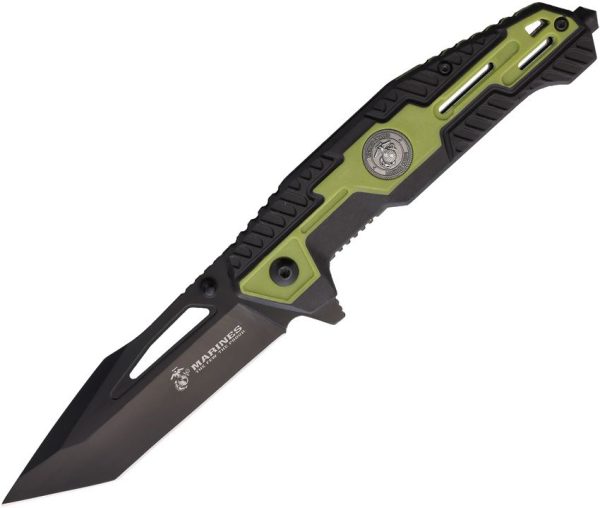 USMA3001GN.jpg USMC Linerlock A/O Tanto Black/Green FRN
