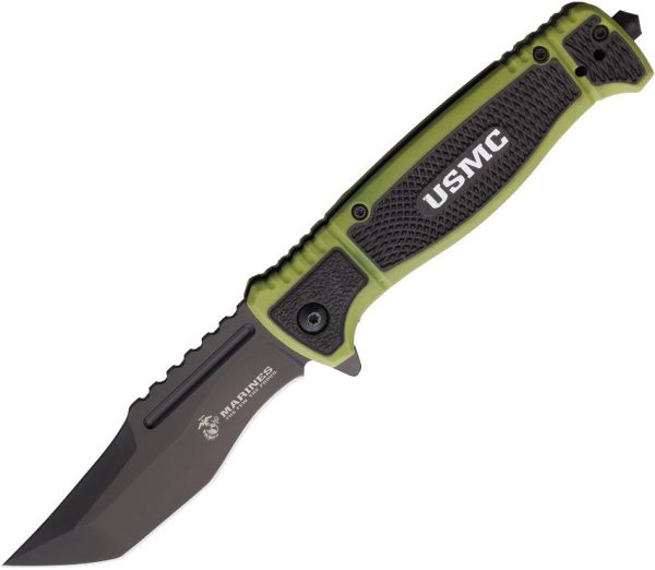 USMA3005GN.jpg USMC Assisted Opening Folding Knife 3.5" Blade Linerlock Black Green