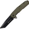 USMA3007GN.jpg USMC Linerlock A/O Tanto Green Nylon Serrated