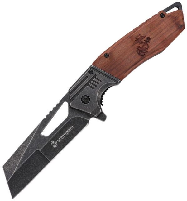 USMA3008BN.jpg USMC Linerlock A/O Wharncliffe Brown Wood