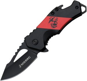 USMC Framelock A/O Black Red Aluminum