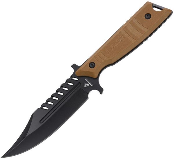 USMFIX3004TN.jpg USMC Fixed Blade Tan 5" Black Sawback 3Cr13 Stainless Tactical