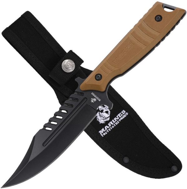 USMFIX3004TN_add_01.jpg USMC Fixed Blade Tan 5" Black Sawback 3Cr13 Stainless Tactical