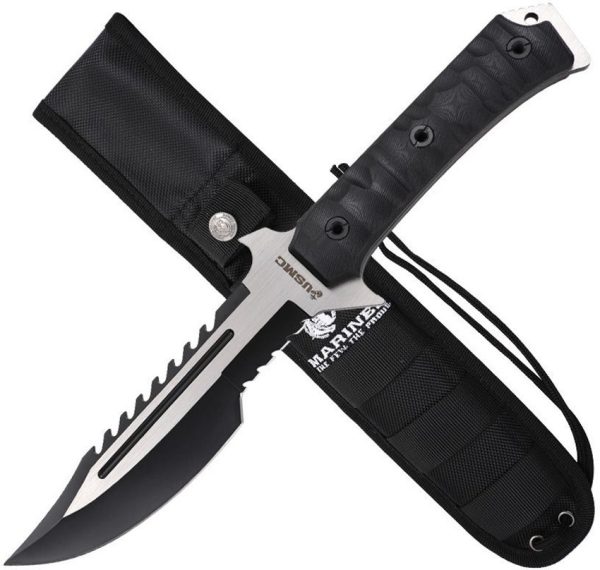 USMFIX3006BK_add_01.jpg USMC Fixed Blade Black 7" 3Cr13MoV Serrated Tactical Knife
