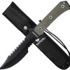 USMC Fixed Blade Green 7" Black Serrated Stainless Tactical Knife