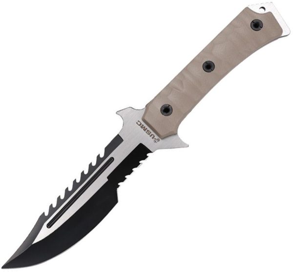 USMC Fixed Blade Tan 7" Serrated Stainless Tactical Knife