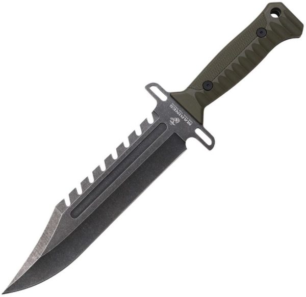 USMC Bowie Green 10.38" Fixed Blade Tactical Knife Stonewash