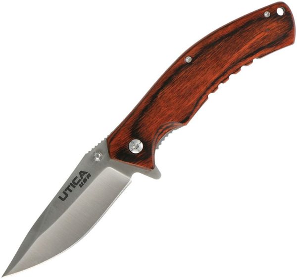 Utica Woodsman Linerlock Brown Wood 3.13 inches