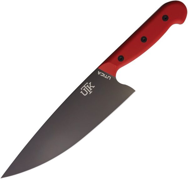 UTK11746.jpg Utica Kutmaster I Chef's Knife 8" Black Blade Red G10 Fixed