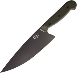 UTK11747.jpg Utica Kutmaster II Chef's Knife 8" Black PVD Green G10 Fixed Blade