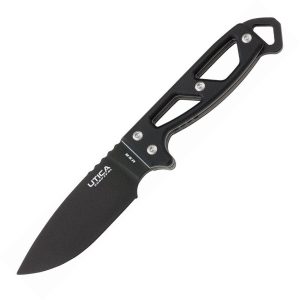 UTK11UTKN2.jpg Utica Stealth II Neck Knife 1095HC Steel Black Micarta Fixed Blade