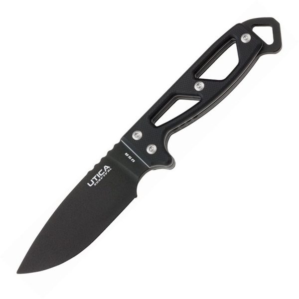 Utica Stealth II Neck Knife 1095HC Steel Black Micarta Fixed Blade