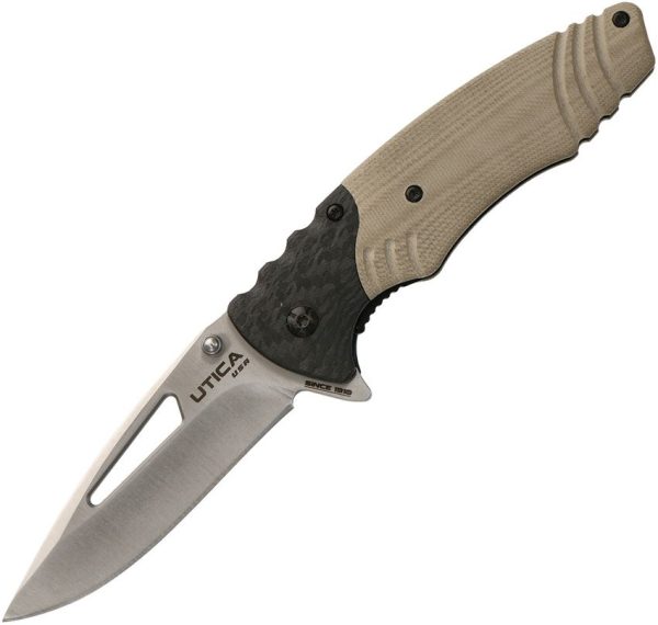 Utica Stealth Dog I Linerlock Folding Knife 8Cr13MoV Tan G10