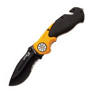 Utica Rescue Linerlock - Black/Orange Serrated Blade