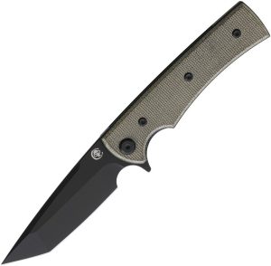 Chaves Knives Liberation Street Linerlock Folding Knife 3.25" Elmax Tanto Green Canvas Micarta