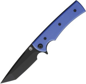 Chaves Knives Liberation Street Linerlock Folding Knife 3.25" Black PVD Elmax Tanto Blade Blue G10