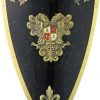 CI809-1.jpg Armaduras Charles V Shield 28.5" Wood Brass Accents