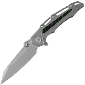 DTK3385GR-1.jpg Dreamtech Framelock Folding Knife 4" M390 Gray Titanium Green Carbon Fiber
