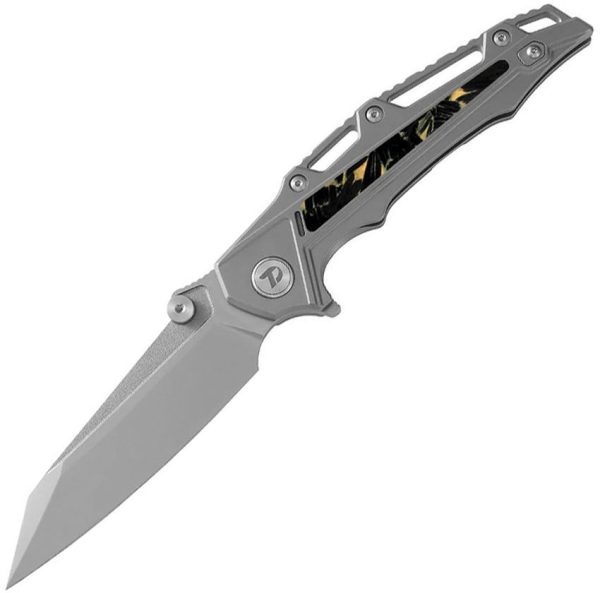 Dreamtech Framelock Folding Knife 4" M390 Gray Titanium Yellow Carbon Fiber