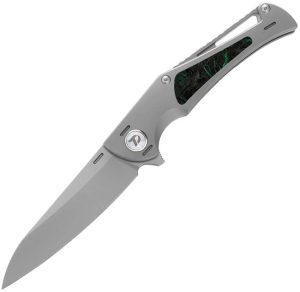 DTK3386GR-1.jpg Dreamtech Framelock Folding Knife M390 Blade Gray Ti Green CF