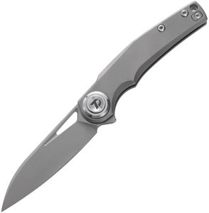 DTK4130TG-1.jpg Dreamtech Button Lock Folding Knife Gray Titanium 3.25" Bohler M390