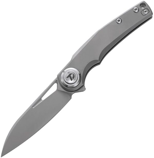 DTK4130TG-1.jpg Dreamtech Button Lock Folding Knife Gray Titanium 3.25" Bohler M390