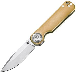 DTK4245VTGR-1.jpg Dreamtech Button Lock Gold Folding Knife 3" VG-10 Blade