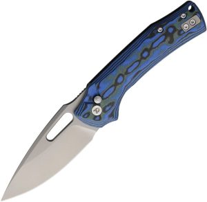 Dreamtech Button Linerlock Folding Knife 3.25" D2 Blue Micarta