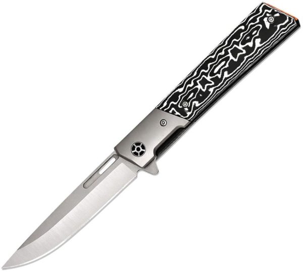 EE10B028GY-1.jpg ElitEdge Linerlock Folding Knife 3.75" D2 Black/White Micarta