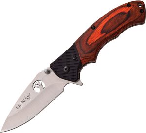 Elk Ridge Linerlock Folding Knife 3.25" Satin Stainless Brown Pakkawood
