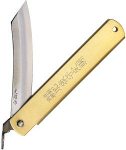 Higonokami Folding Knife Blue Paper Steel Brass Handle