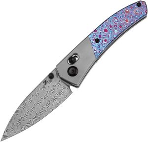 K1101V4-1.jpg Kansept Knives Dako Folding Knife 3.25" Damascus Blade Crossbar Lock Timascus