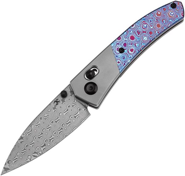 Kansept Knives Dako Folding Knife 3.25" Damascus Blade Crossbar Lock Timascus