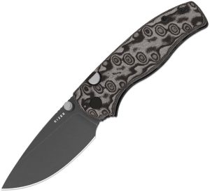 Kizer Cutlery Glaux Button Linerlock Folding Knife 3" Gray PVD Blade Black Micarta