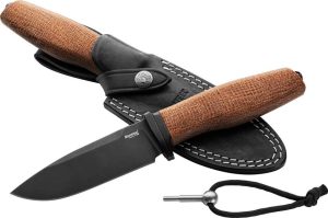LionSTEEL ACHA Fixed Blade Knife M390 4.25" Black PVD Natural Micarta