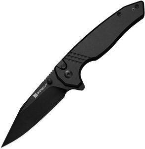 S250681-1.jpg SENCUT Selkyris Button Lock Folding Knife 3.38" Black D2