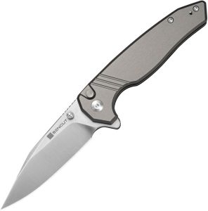 S250682-1.jpg SENCUT Selkyris Button Lock Folding Knife Gray D2 3.38"