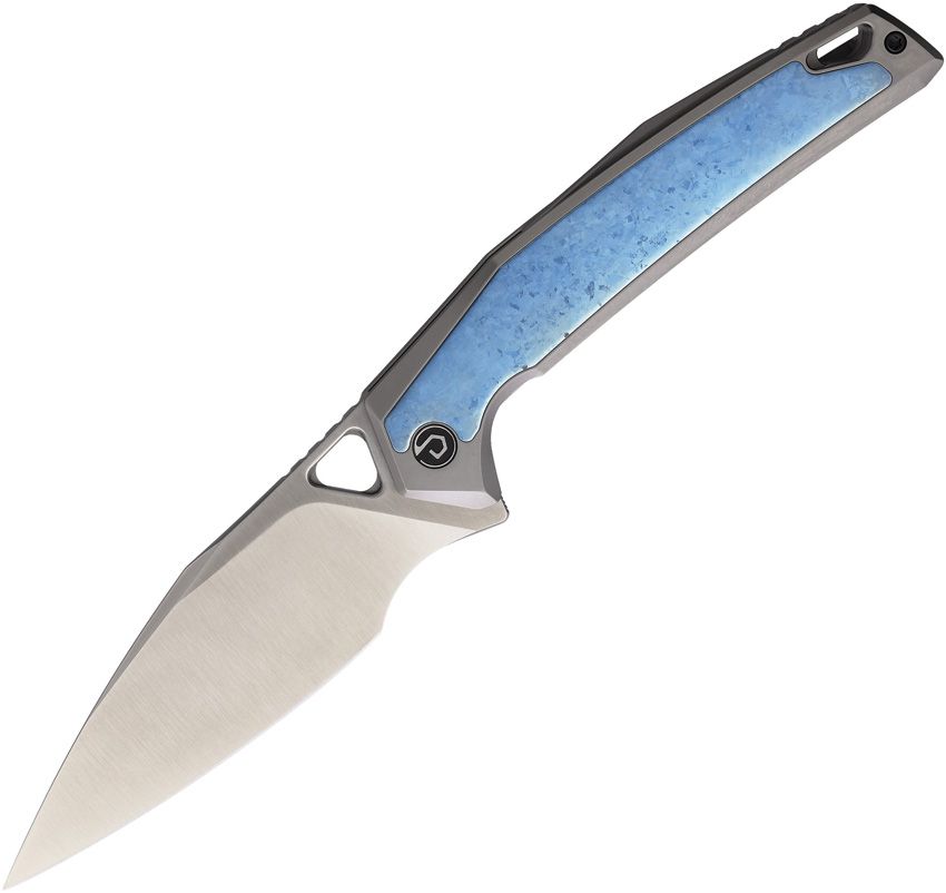 Defcon Framelock Folding Knife 4" M390 Blue Crystal Gray Titanium