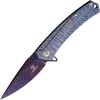 Defcon JK Series Framelock Damascus Folding Knife 3.75" Blue Titanium