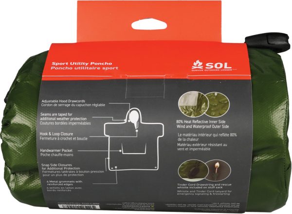 Adventure Medical SOL Sport Utility Poncho Green 52x40 Wind/Waterproof