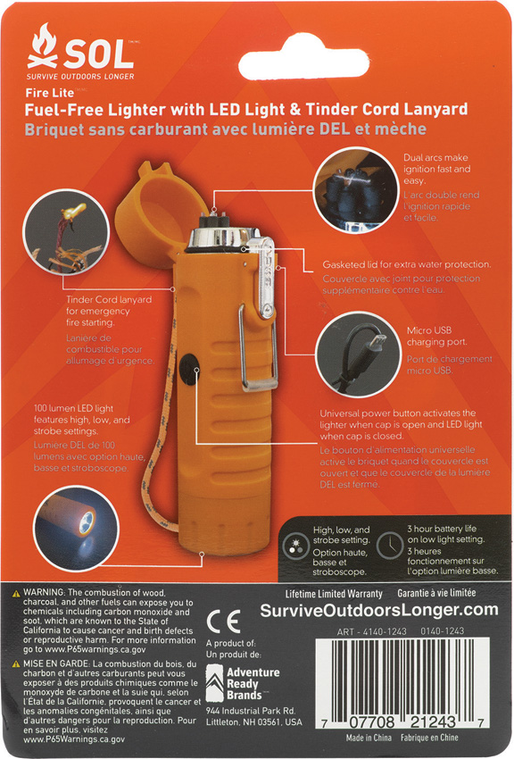 AD01401243_add_02 Adventure Medical SOL Fire Lite Plasma Lighter USB Rechargeable