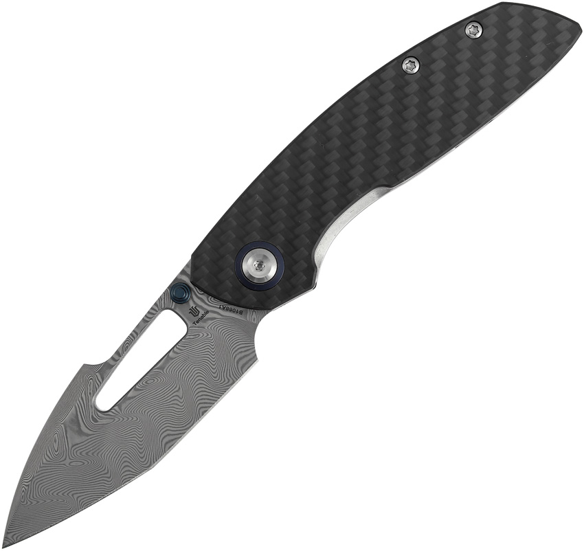Tenable Knives Link Linerlock Folding Knife Damascus 3" Carbon Fiber