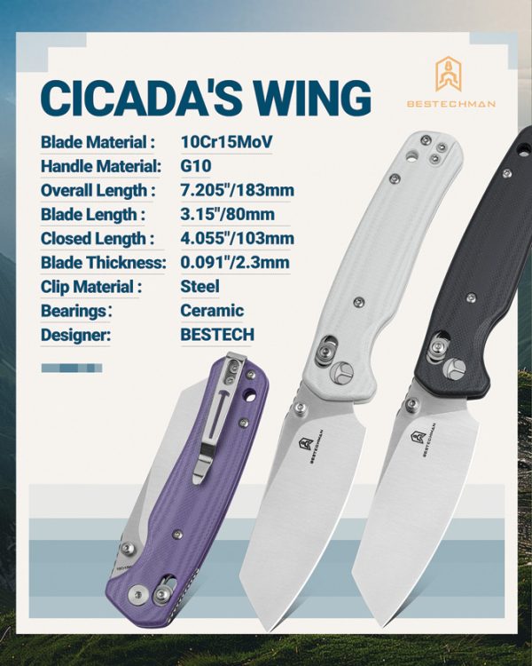 Bestech Cicada's Wing B-Lock Folding Knife Purple G10 3.13"
