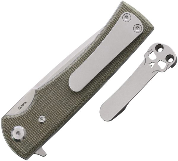 Chaves Knives Liberation Street Linerlock Folding Knife Green Canvas Micarta 3.25" Elmax Tanto